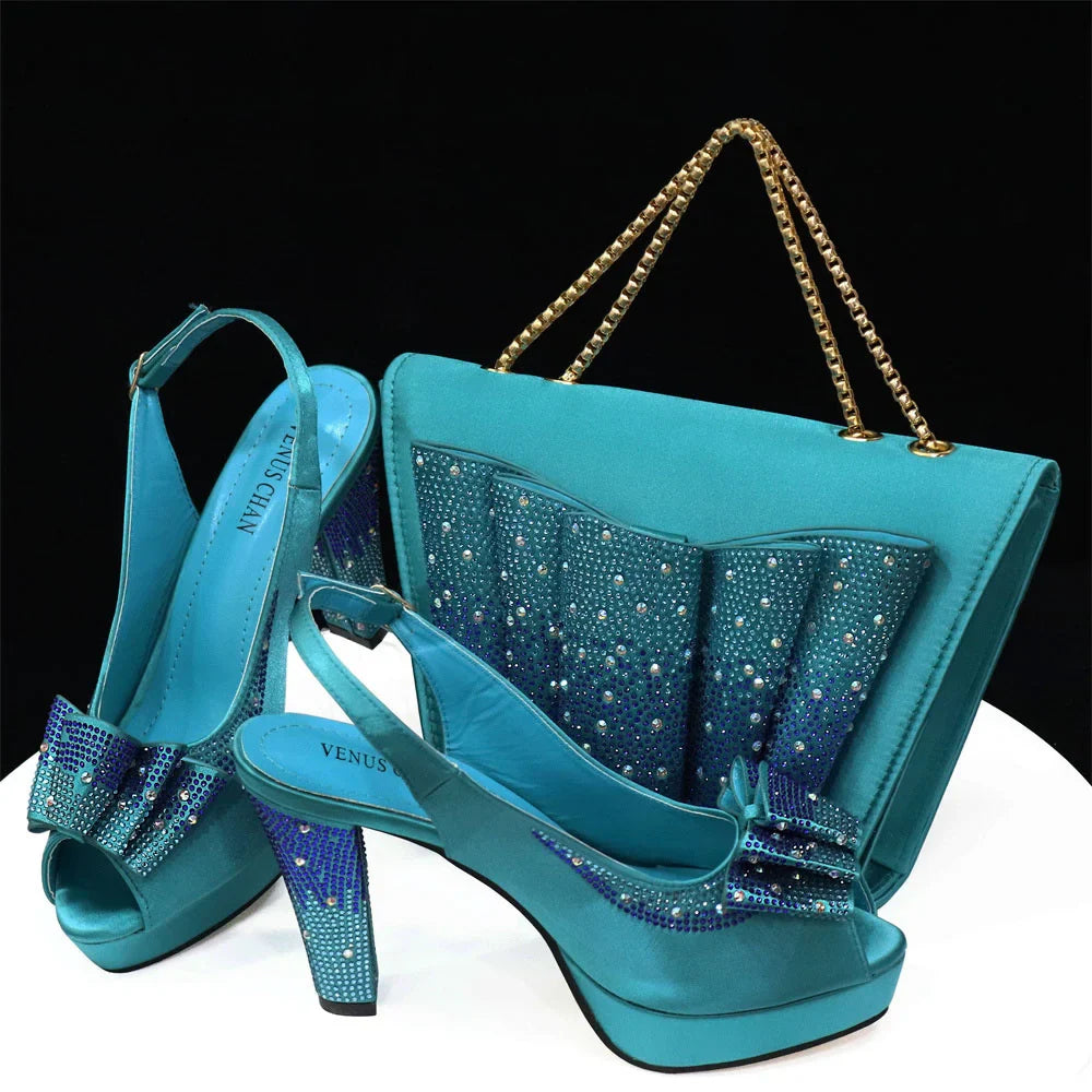 Shoes Matching Bag With Applique Mature African Ladies Super High Heels Sandals for Party Fashionable Italian Women