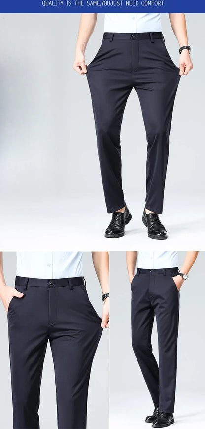 Plus Size 29-42 Mens Summer Thin Business Casual Suit Pants Long Dress Pants Men Elastic Straight Trousers Formal Pants