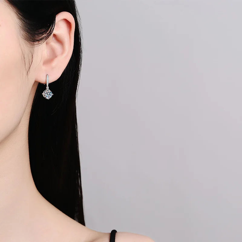 White Gold Plated 1ct Zircon/moisssanite Drop Earrings for Women 4 Claws Wedding Sparkling Sterling Silver 925 Earring