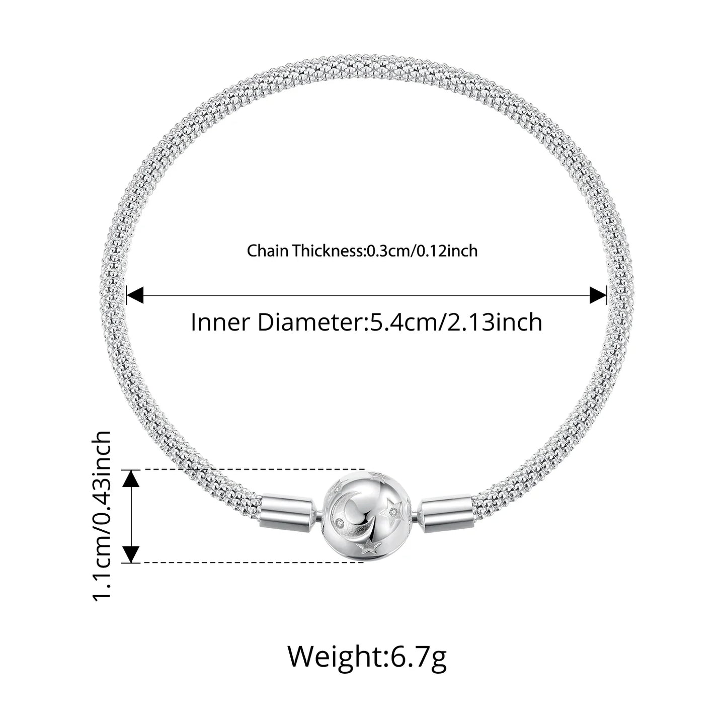 925 Sterling Silver Star and Moon Basic Bracelet Round Charm Bangle for Women Minimalist Eternal Love Gift Wrist Decor