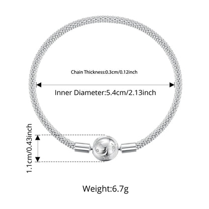 925 Sterling Silver Star and Moon Basic Bracelet Round Charm Bangle for Women Minimalist Eternal Love Gift Wrist Decor