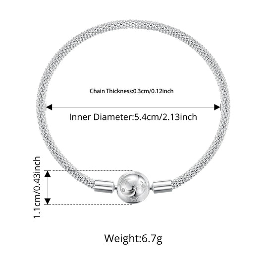925 Sterling Silver Star and Moon Basic Bracelet Round Charm Bangle for Women Minimalist Eternal Love Gift Wrist Decor