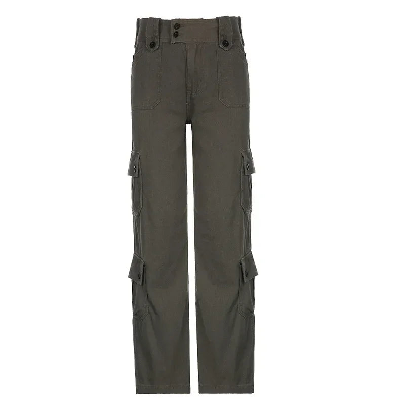 Calça Cargo Feminina Jeans Reta Casual Street Retrô