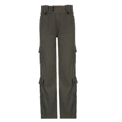 Calça Cargo Feminina Jeans Reta Casual Street Retrô