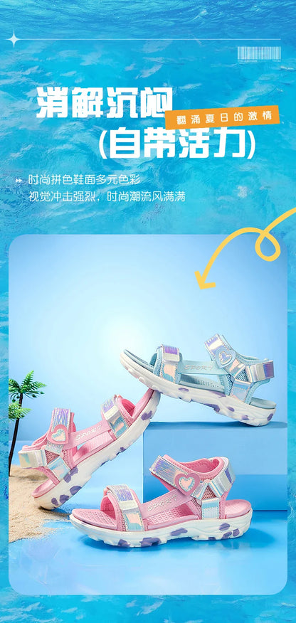 Girls' LED Sandals Children's Toddler Sports Beach Blue Pink Girls' Soft Shining Shoes Outdoor Soft Anti-Slip Princess LED Shoe