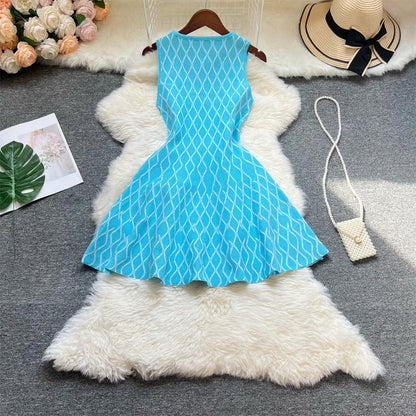 Fashion A-line Short Women Dress Elegant Y2K Geometric Knitted Summer Dress Female Harajuku Black Party Vestidos