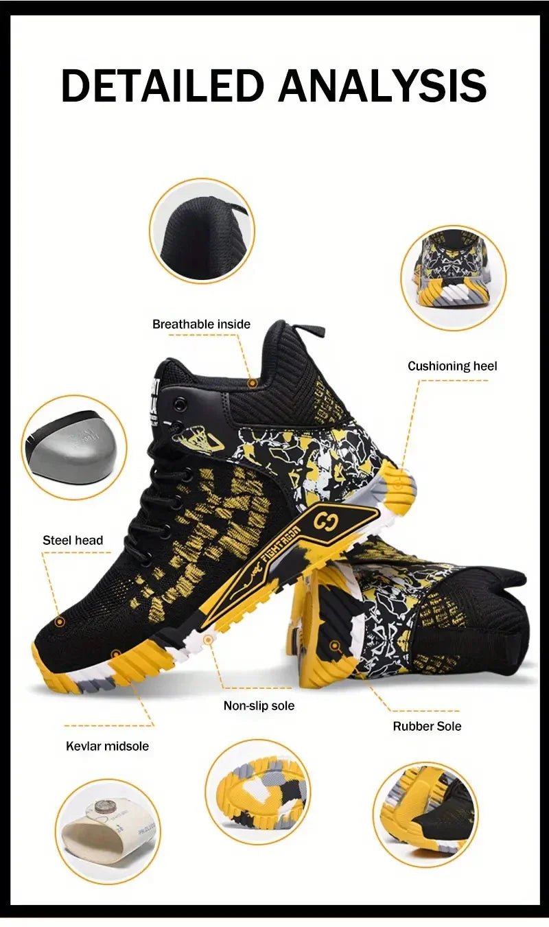 High Top Protective Safety Shoes Men Steel Toe Work Shoes Men Women Work Safety Boots Anti Smash Safety Indestructible WorkBoots