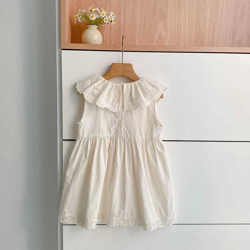 2026 Girls Summer New 2-6Yrs Pure Cotton Sleeveless Lace Collar Baby Girl Dress Children Princess Birthday Sweet Dress