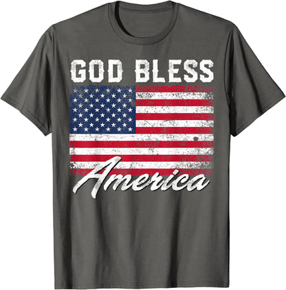 God Bless America USA Flag 4th of July Patriotic T-Shirt Men Women Graphic T Shirts Cotton Casual Daily Four Seasons