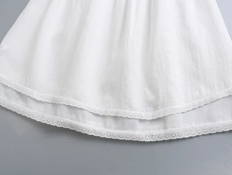 White Spliced Embroidery Lace Bra Corset style Mini Dress Women Backless Party Skater Short Sling Robe Holiday