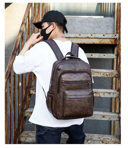High QualityUSBCharging Backpack MenPULeather Large Capacity Computer Backpack School Backpack for Teenage Boys