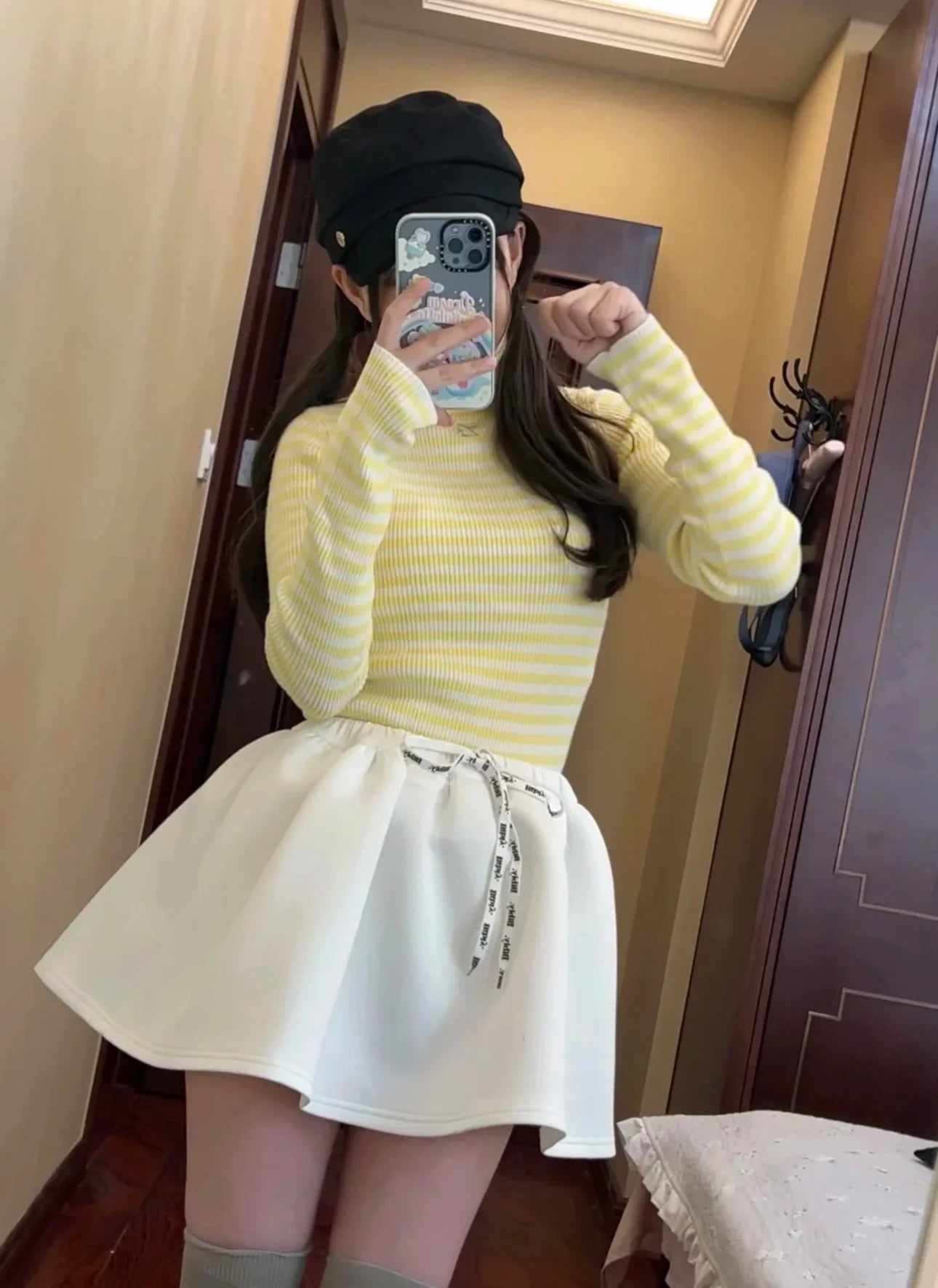 New Japanese Style Drawstring Casual Cute Girl Skirt 2025 Spring and Summer Sweet Ladies Elastic Waist Kawaii Short Skirt Women