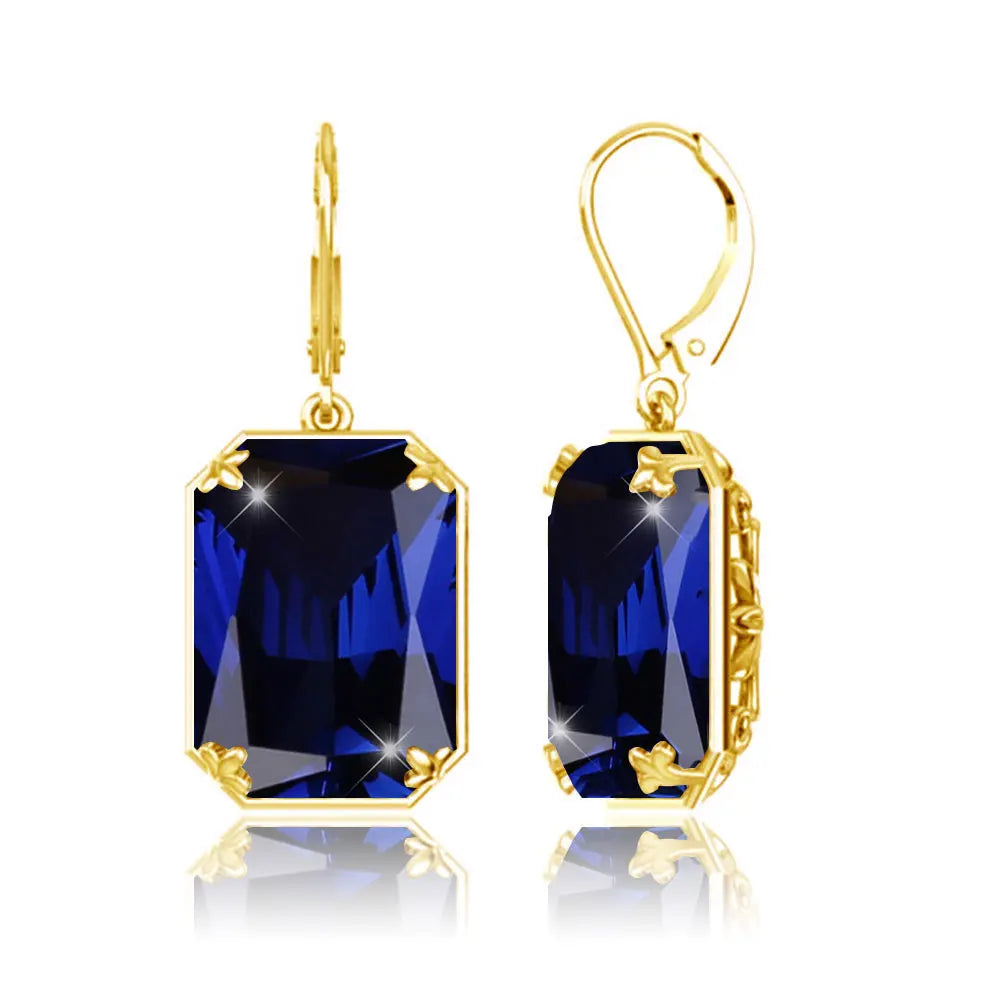 Vintage Ruby Drop Earrings 18K Gold Plated Women Luxury Hanging 925 Sterling Silver Hoop Earrings Engagement Fine Jewelry Gift