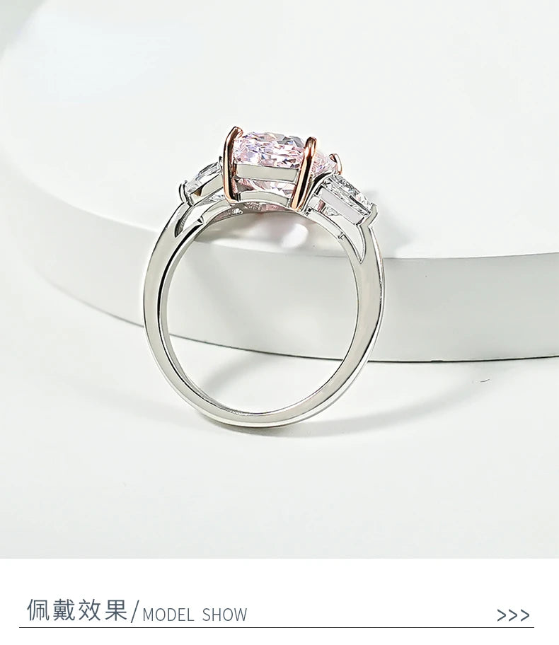 Luxury pink diamond Radian ice cut 925 silver ring set with high carbon diamond temperament versatile ice cut