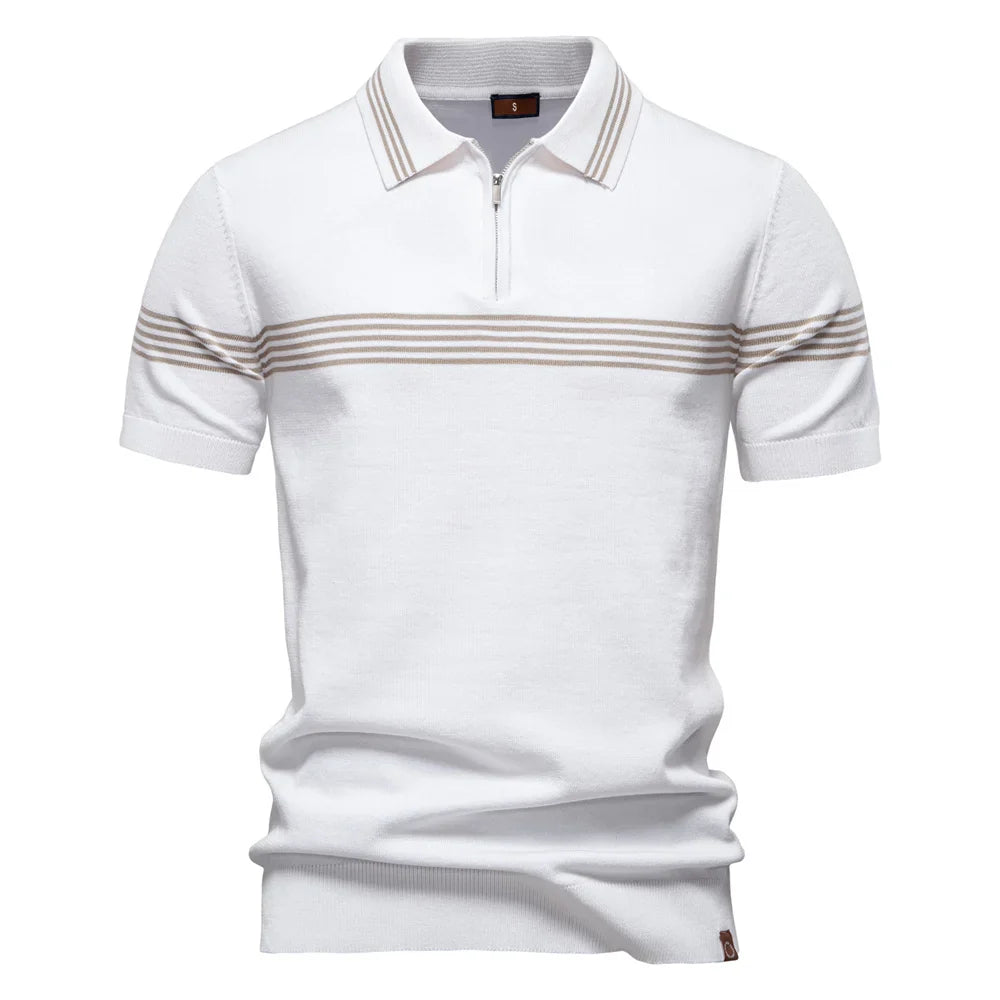‌2025 Men's Slim Fit Solid & Striped Business Casual Polo Shirts Breathable Short Sleeve Comfort Top for Office Social Summer