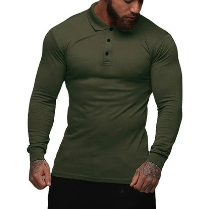 New Fashion Autumn Sports Polo Shirt Mens Stretch Cotton Gym Clothing Spring Casual Long Sleeve Polos Male Breathable T Shirt