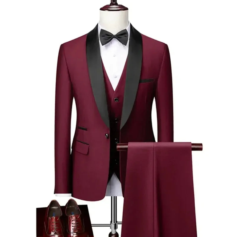 Formal Suit Set Coat Vest Trousers Business Groom Wedding Dress Blazer Pants suit men trajes de boda para hombre completos