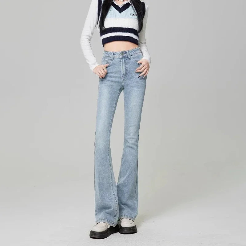 Woman High Waist Flare Jeans Girls High Street Bell Bottom Pants