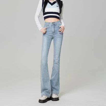 Woman High Waist Flare Jeans Girls High Street Bell Bottom Pants