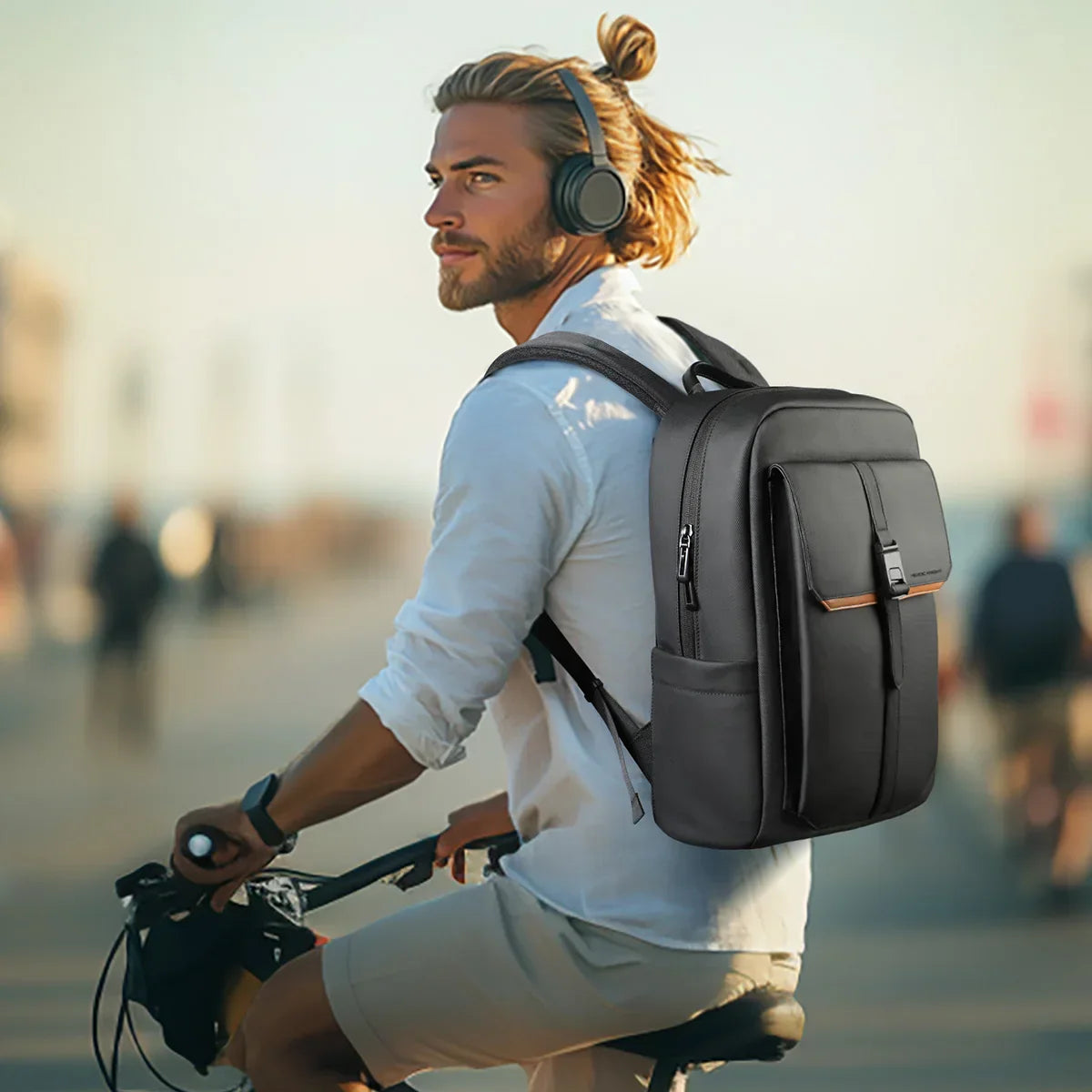 Stylish Business Backpack for Men Waterproof 15.6 inch Flap Laptop Backpack Multiple Pockets Casual Daypack for Work School