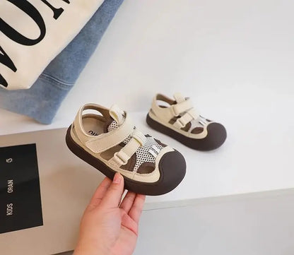 Children Sports Sandals Versatile Kids Causal Cut-outs Sandals Summer Fashion Boys Girls Patchwork Mesh Beach Shoes Black Beige