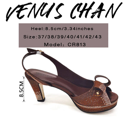 Newest INS Style Peach Color Rhinestone Elegant High Heels Nigeria Popular Design African Ladies Shoes And Bag Set