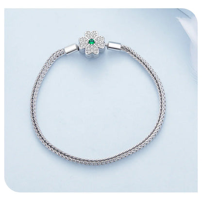 925 Sterling Silver Four-Leaf Clover Snake Basic Bracelet Pave Setting CZ for Women Beads and Charms DIY Fine Jewelry