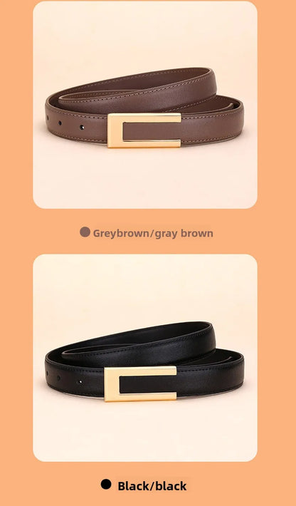 Genuine leather belt for women; cowhide fashion waist belt; versatile smooth buckle; 2025 dress decoration belt for