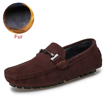 Handmade Men Loafers Luxury Genuine Leather Casual Shoes Comfortable Soft Driving Shoes Warm Fur Plus Office Moccasins