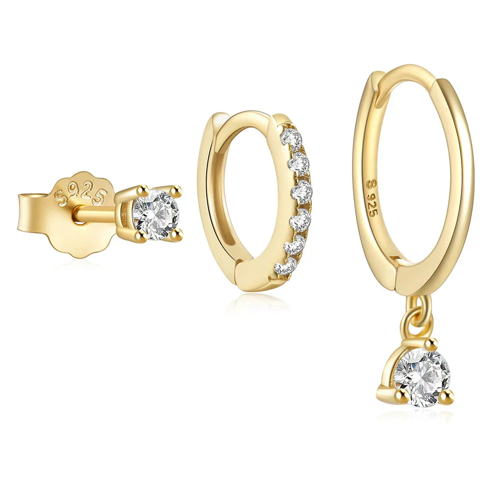 925 Sterling Silver 3PCS DIY Hoop Earring With Piercing Stud Earring Set Women Men Party Wedding Jewelry Set pendientes 925