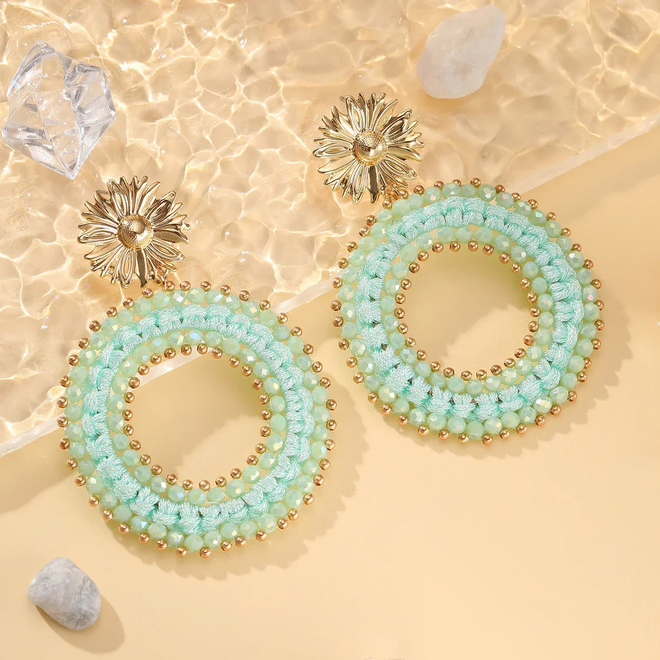 Big Water Drop Shape Drop Earrings For Women Colorful Beads Handmade Threading Crystal Long Earrings Jewelry Gift EA144