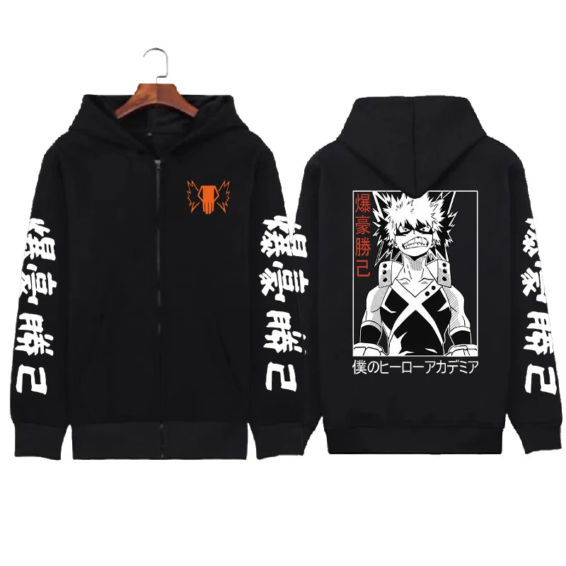 Anime Bakugo Katsuki Print Graphic Oversized Hoodie Harajuku Long Sleeved Sweatshirt Heavy Spiritual Casual Comic Sweatshirt