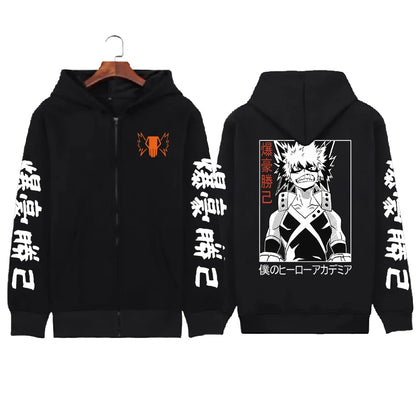 Anime Bakugo Katsuki Print Graphic Oversized Hoodie Harajuku Long Sleeved Sweatshirt Heavy Spiritual Casual Comic Sweatshirt