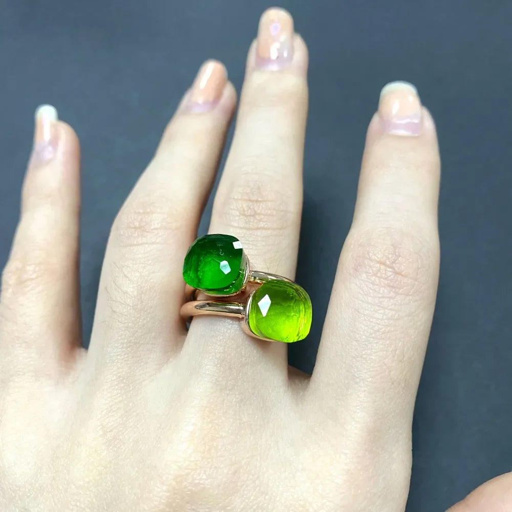 2Pcs/Set Fashion Stacked Candy Ring Women Mix Color Crystal Jewelry 30 Colors Trendy Gift for Valentine's Day