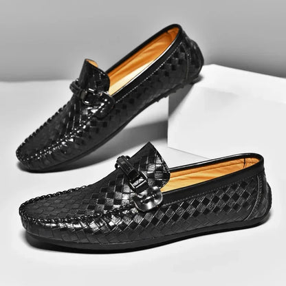 Sapatos Masculinos de Couro Slip on Respiráveis Sapatos Casuais Masculinos Marca de Luxo Mocassins Masculinos Sapatos Leves Masculinos para Dirigir Zapatos Hombre