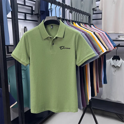 cotton100% hot sale men's new short sleeve polo shirt summer lapel letter printing ventilate t-shirt business classic mans wear
