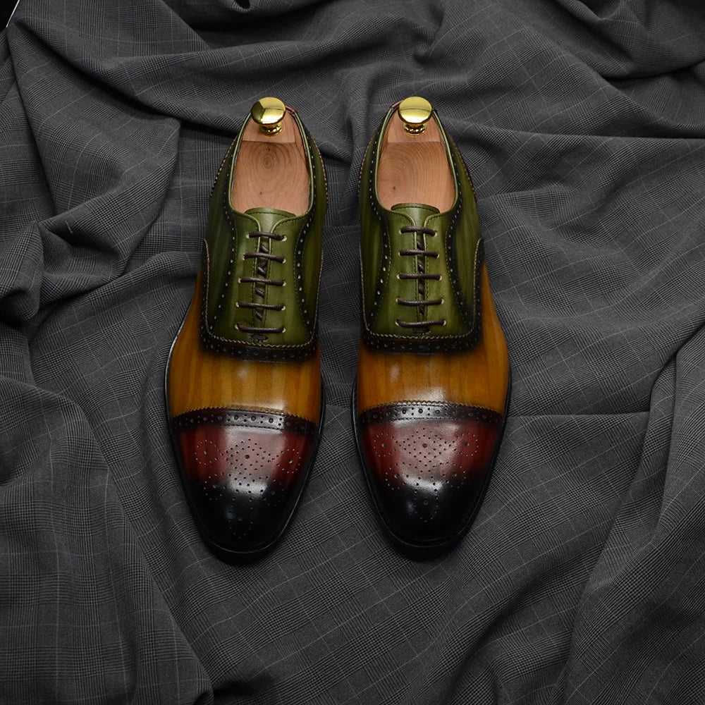 Luxury Italian Men's Wedding Dress Shoes Genuine Leather Cap Toe Lace-up Oxfords Lace-up Brogue Black Business Formal Shoes Man