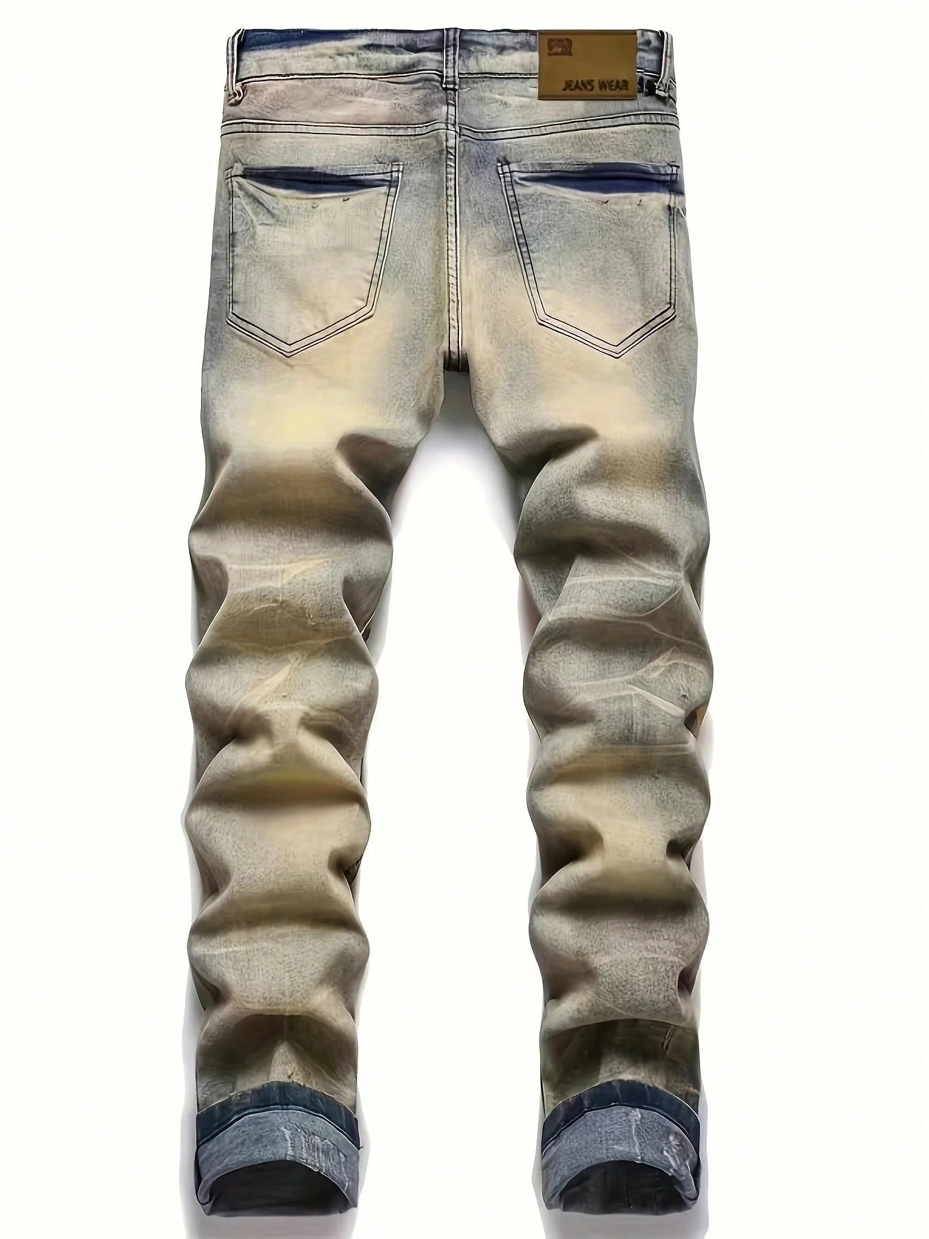 Calça jeans feminina estampada com buracos e lavagem vintage, nova tendência da moda europeia e americana