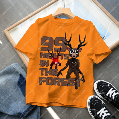Game 99 Nights in The Forest Short Sleeve T-shirt for Boy Kids Cartoon Cotton Tops Children Anime Cute Tee Summer Clothing Gifts