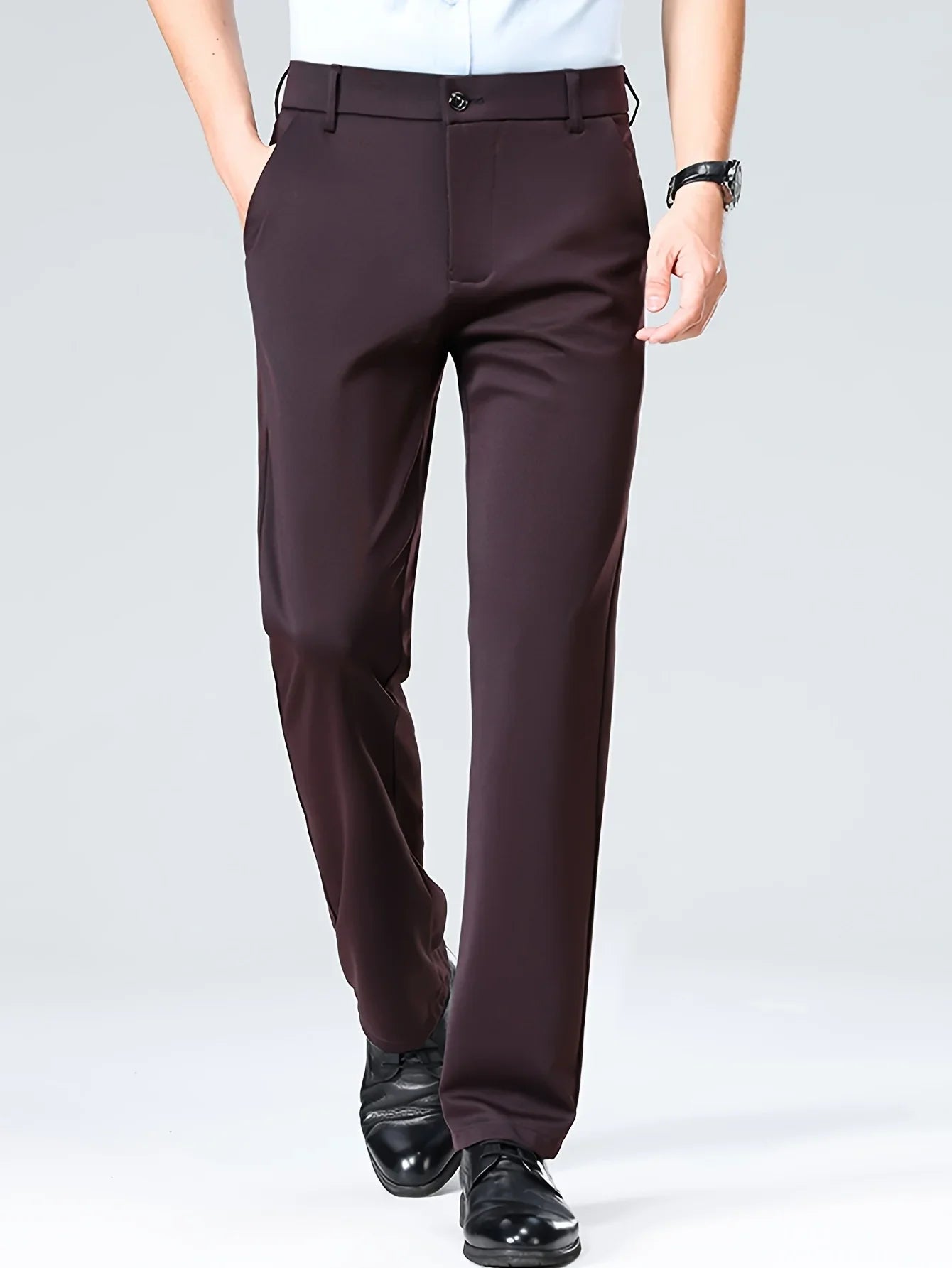 Men's Business Casual Straight Pants - Stretch Non-Iron Formal Trousers for Office Work & Daily Commute