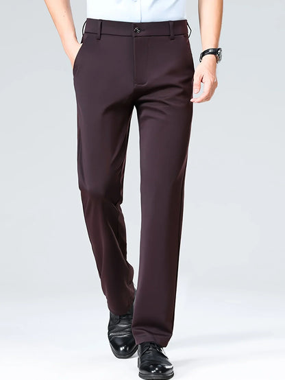 Men's Business Casual Straight Pants - Stretch Non-Iron Formal Trousers for Office Work & Daily Commute