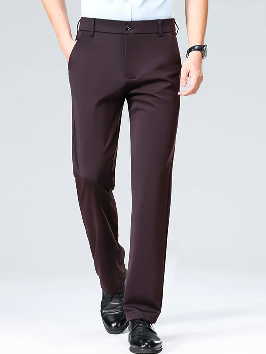 Men's Business Casual Straight Pants - Stretch Non-Iron Formal Trousers for Office Work & Daily Commute