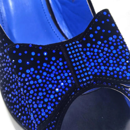 Silver Fashion Square Heels with Platform African Women Shoes and Bag Set Full Crystal Pumps for Wedding Party