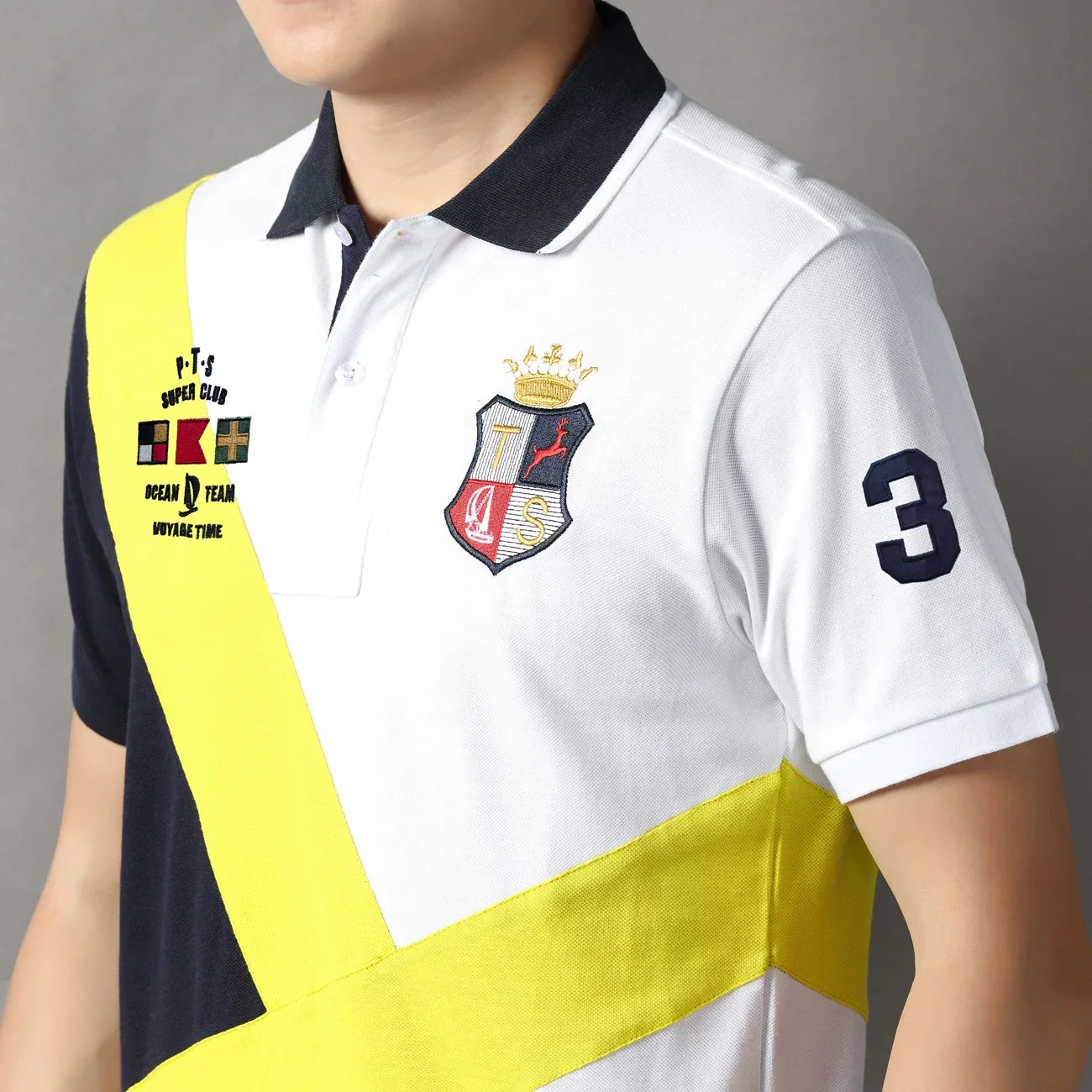Men's polo shirt Short-sleeved casual fashion polo shirt cross stitching color contrast classic pattern embroidery stitching