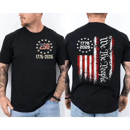 USA Flag 250th Anniversary Patriotic White T-Shirt with Front & Back Prints Loose Fashion Streetwear Women And Men T-Shirt