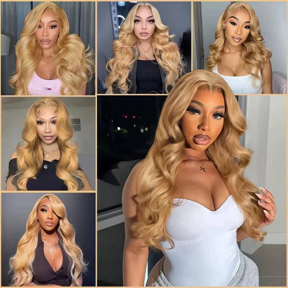 13x6 HD Lace Front Human Hair Wig 210% Density Body Wave Human Hair Wigs Colored 27# Pre Plucked Brazilian Hair