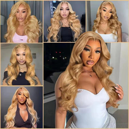 13x6 HD Lace Front Human Hair Wig 210% Density Body Wave Human Hair Wigs Colored 27# Pre Plucked Brazilian Hair