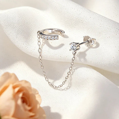Single Tassel All Moissanite Clip Earring for Women Adjustable Ear Jewelry Daily Wear Lab Diamond Earring Pure 925 Silver