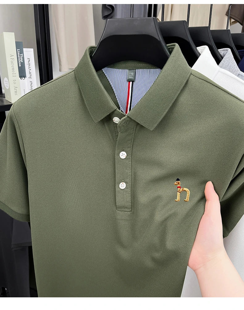 High end luxury brand short sleeve polo shirt summer new trend cute dog embroidery design T-shirt casual Korean golf men's wear