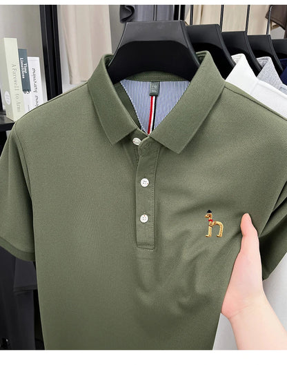 High end luxury brand short sleeve polo shirt summer new trend cute dog embroidery design T-shirt casual Korean golf men's wear